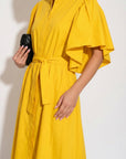 Cotton blend oversized shirt dress with ruffle sleeves design in yellow