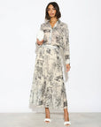 Animal and Forest Scarf print Shirt and Midi Skirt Co-ords in Black