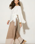 Full pleated Long sleeves top and trousers in White