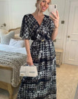 Short Sleeve Wrap Maxi Dress in big polka dot Print