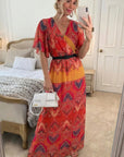 Floral Print Chiffon Wrap Maxi Dress (Red Print)