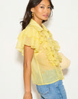 Multi Ruffle Layer design Blouse in Yellow color