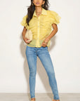 Multi Ruffle Layer design Blouse in Yellow color