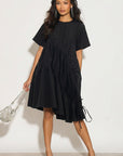 Asymmetry with adjustable ties design cotton blend dress in Black