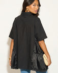 Oversized Short Sleeve Shirt with Frill Detail on Sides in Black