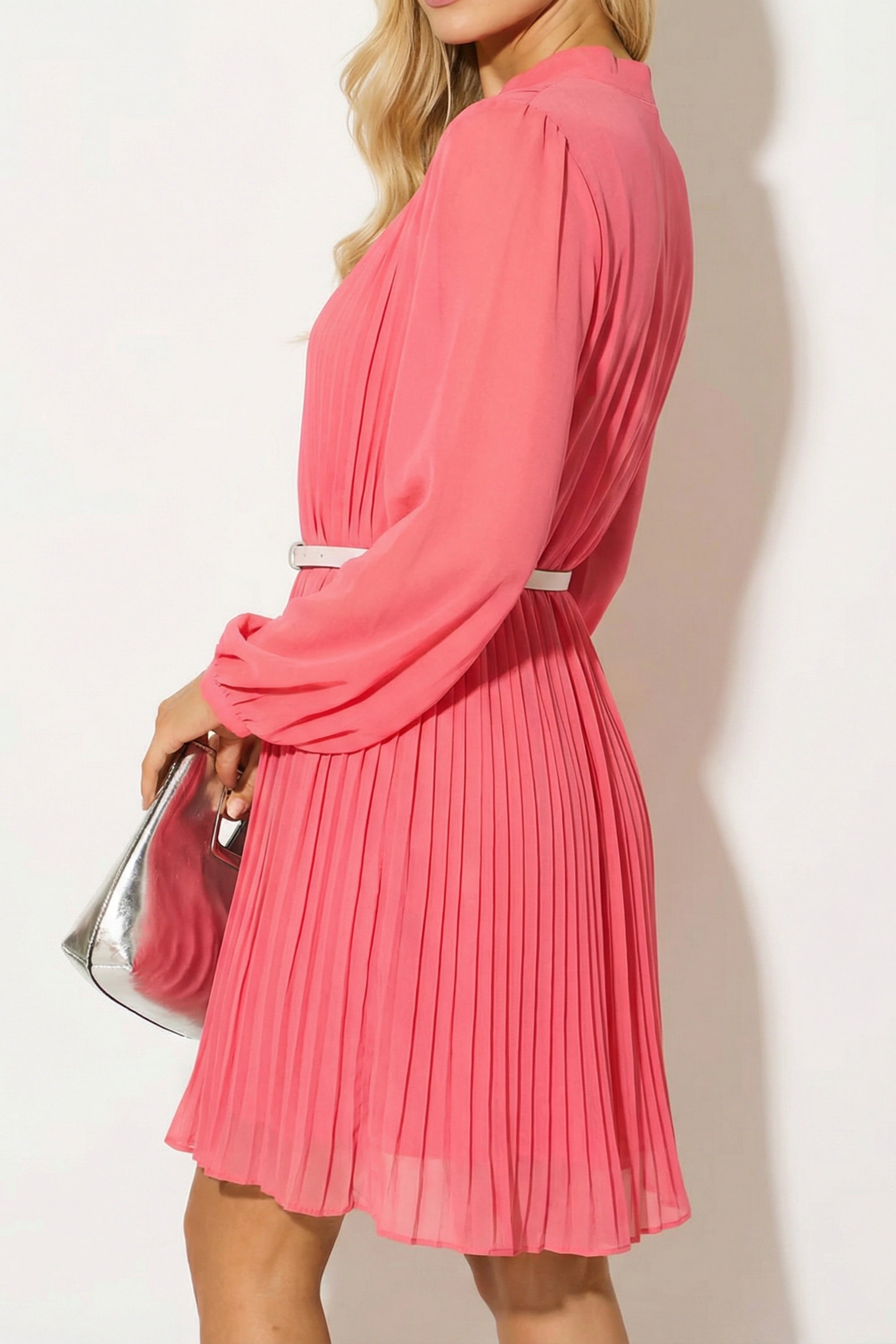 Pleated Midi Dress in rose pink