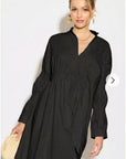Asymmetry with Elasticated design cotton blend shirt dress in black