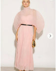 Pleated long dress with organza pleated cape sleeves in Light Pink