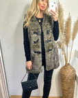 Belt fasten long Faux Fur Gilet (Brown)