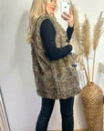 Belt fasten long Faux Fur Gilet (Brown)