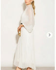 Pleated long dress with organza pleated cape sleeves in White