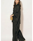Cape-Sleeve Shirt & Wide-Leg Trouser Co-Ord In Black