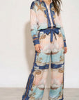 Ocean Treasure Print Shirt & Wide-Leg Trousers Suits In Blue