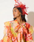 Feather & Floral Fascinator Headband In Red