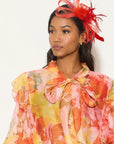 Feather & Floral Fascinator Headband In Red