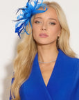 Feather & Floral Fascinator Headband In Royal Blue