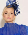 Feather & Floral Fascinator Headband In Navy Blue