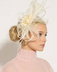 Feather & Floral Fascinator Headband In Cream