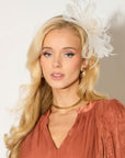 Feather & Floral Fascinator Headband In White