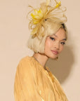 Feather & Floral Fascinator Headband In Gold