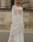 Pleated Wide-Leg Trousers with Adjustable Draped Top Set in White