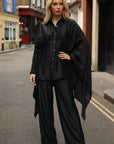 Cape-Sleeve Shirt & Wide-Leg Trouser Co-Ord In Black
