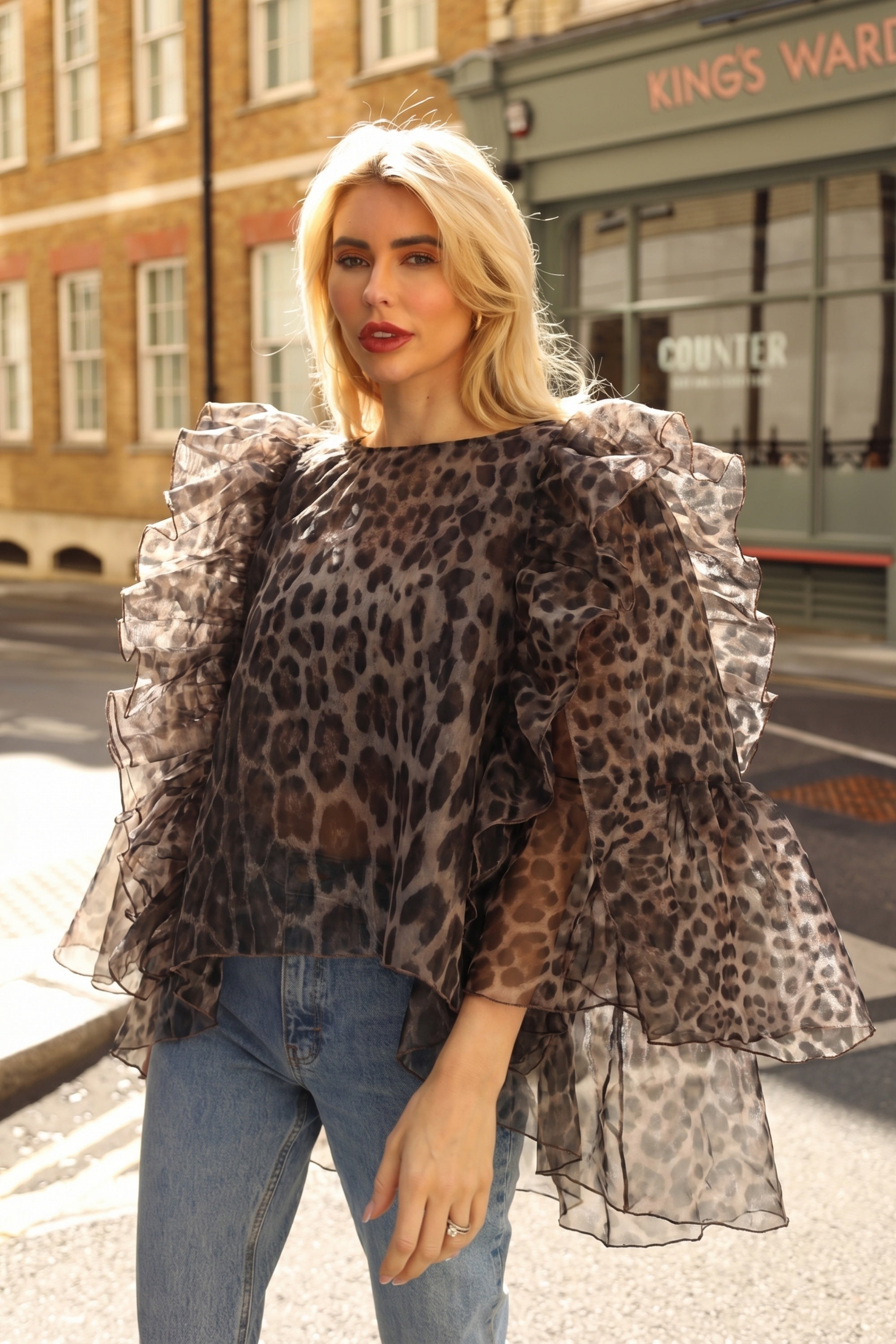 Leopard Print Variants Statement Ruffle Design Organza Ruffle Blouse In Leopard Print – CYLONDON