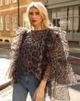 Statement Ruffle Design Organza Ruffle Blouse In Leopard Print