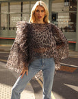 Statement Ruffle Design Organza Ruffle Blouse In Leopard Print