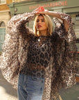 Statement Ruffle Design Organza Ruffle Blouse In Leopard Print