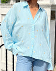 Gold Heart Embroidered Shirt in Soft cotton fabric in Blue