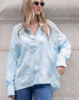 Gold Heart Embroidered Shirt in Soft cotton fabric in Blue