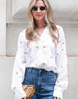 Gold Heart Embroidered Shirt in Soft cotton fabric in White