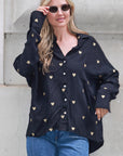 Gold Heart Embroidered Shirt in Soft cotton fabric in Black