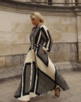Black and White Scarf print Full pleated long Shirt dress
