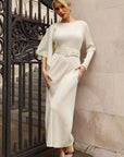 Pleated Maxi Dress with Statement Belt In Cream
