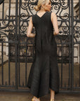 Sculptural Pleated Midi Dress with Structured Panels