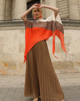 Beige Colour Block Pleated Top and Skirt Co-ords Suits