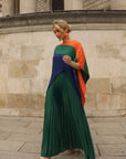 Green Colour Block Pleated Top and Skirt Co-ords Suits