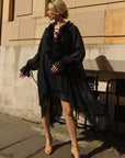 Rose Floral Tie-Neck Oversized Midi Dress In Black