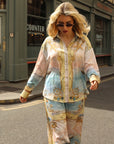 Ocean Treasure Print Shirt & Wide-Leg Trousers Suits In Yellow