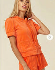 Short sleeves and Shorts Velour Tracksuits (Orange)