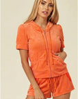 Short sleeves and Shorts Velour Tracksuits (Orange)