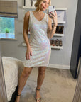 Plain color sequin V neck dress (White)