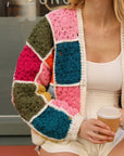 Artisan Hand Knit Patchwork Cardigan in Multi Colour