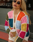 Artisan Hand Knit Patchwork Cardigan in Multi Colour