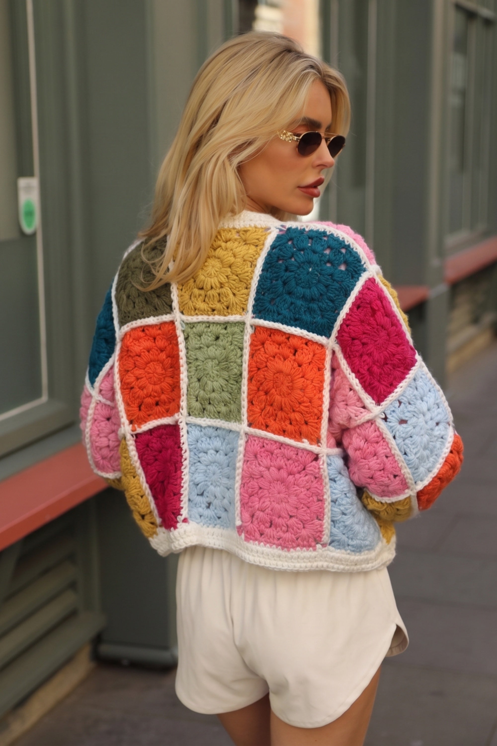 Artisan Hand Knit Patchwork Cardigan in Multi Colour