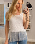 Floral Lace Fringed Hem Vest (White)