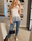 Floral Lace Fringed Hem Vest (White)