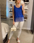Floral Lace Fringed Hem Vest (Blue)